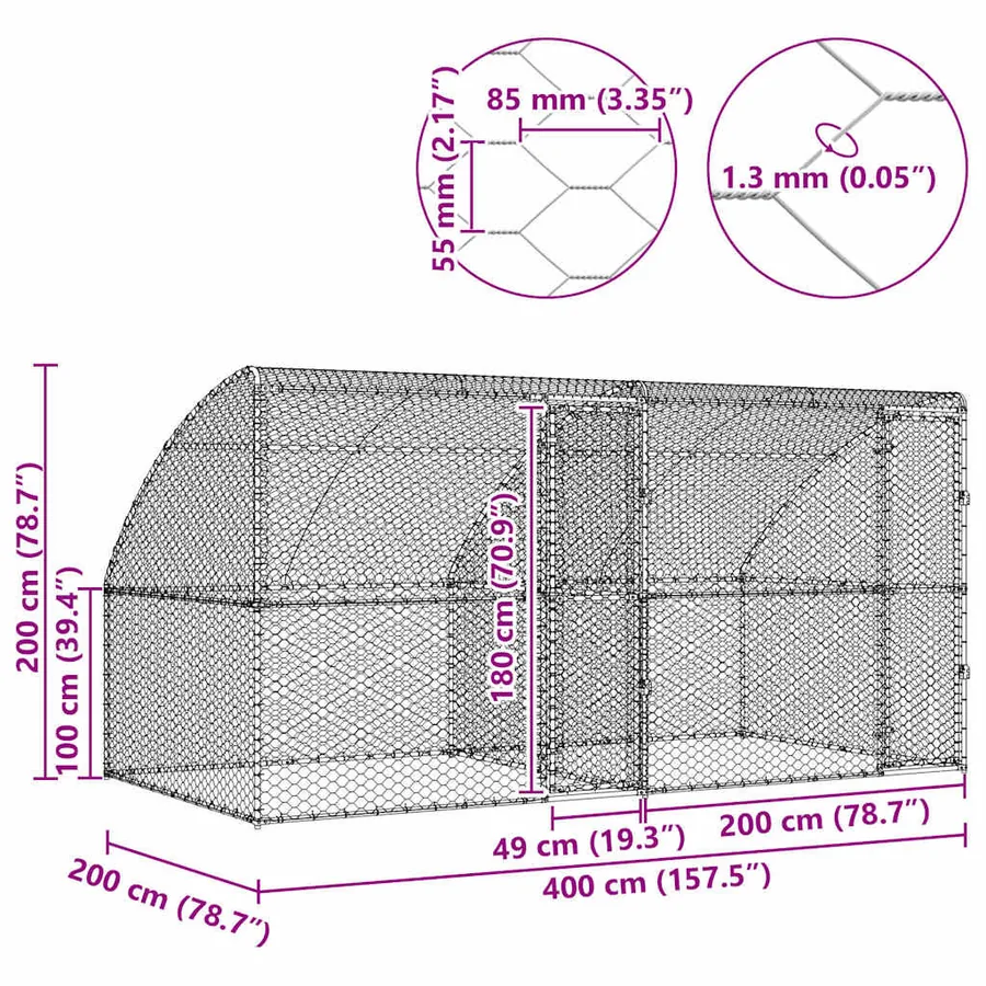 Kennel pour Chiens 2 pcs Argenté 4 x 2 x 2 m Acier galvanisé - 12
