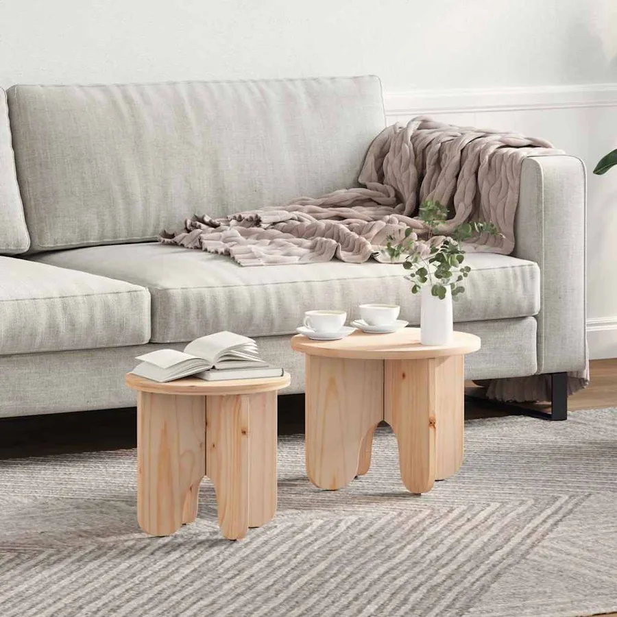 Table basse 2 pcs Naturel Bois de pin massif