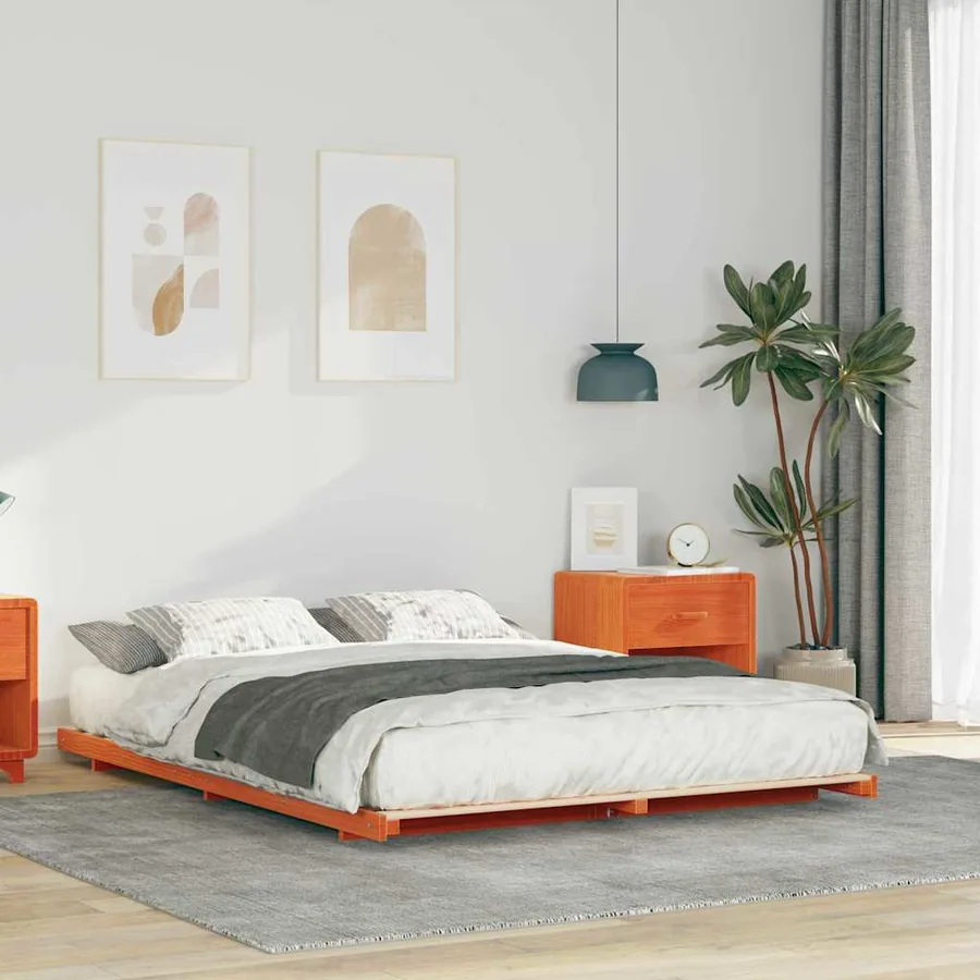 Cadre de lit Brun cire 140 x 220 cm Pin massif
