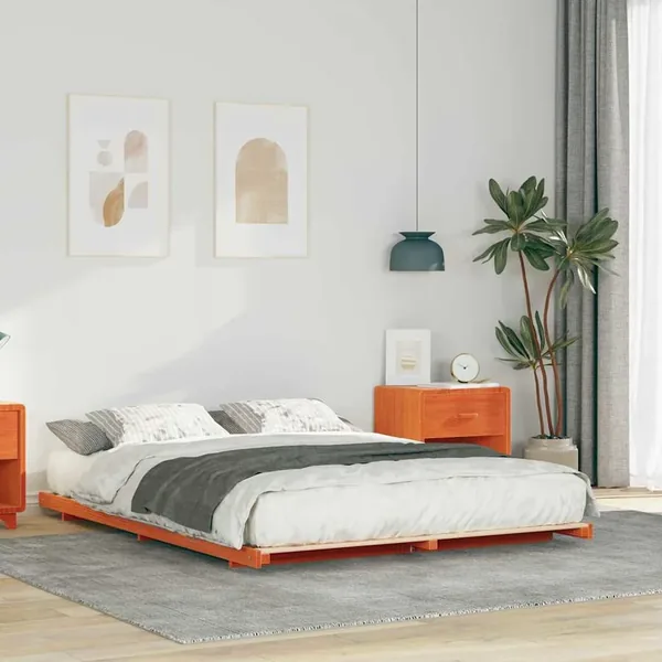 Cadre de lit Brun cire 140 x 220 cm Pin massif