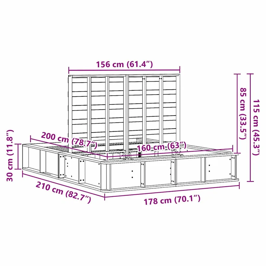 Cadre de lit Blanc 160 x 200 cm Bois de pin massif - 12