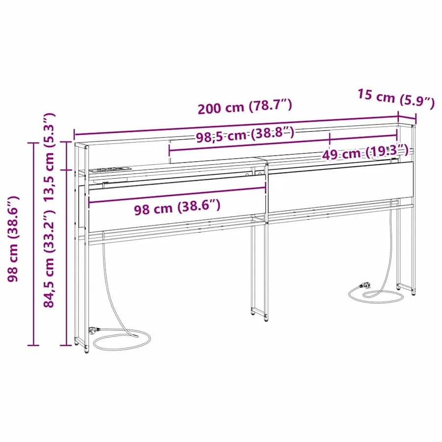 Tête de lit de rangement Chêne noir Bois d'ingénierie - 13
