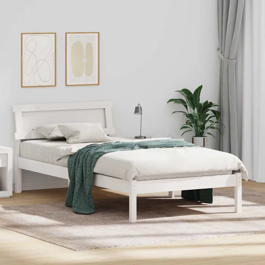 Cadre de lit avec tête de lit Blanc 75 x 190 cm Pin massif