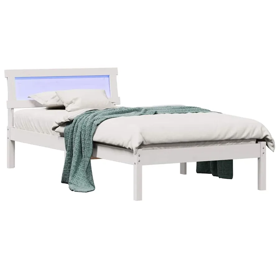 Cadre de lit avec tête de lit Blanc 75 x 190 cm Pin massif - 3
