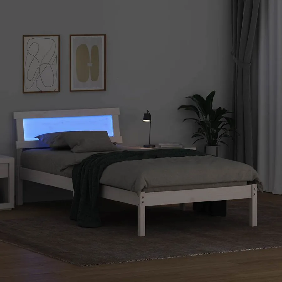 Cadre de lit avec tête de lit Blanc 75 x 190 cm Pin massif - 4