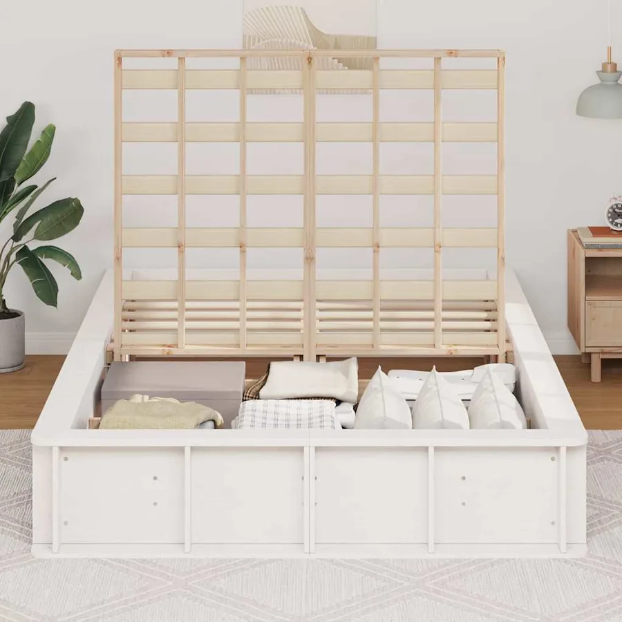 Cadre de lit Blanc 120 x 200 cm Bois de pin massif - 3
