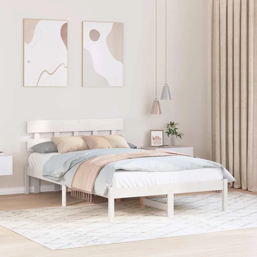 Cadre de lit Blanc 135 x 190 cm Bois de pin massif