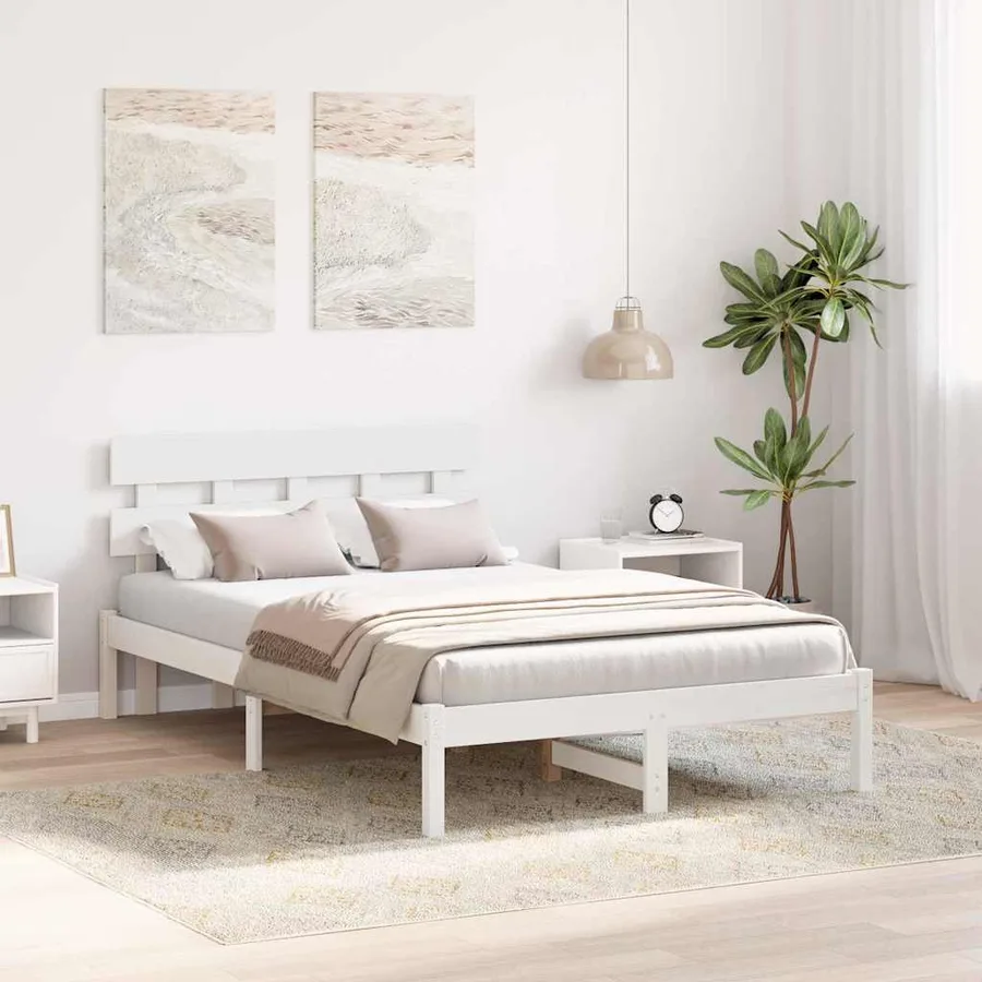 Cadre de lit Blanc 135 x 190 cm Bois de pin massif - 3