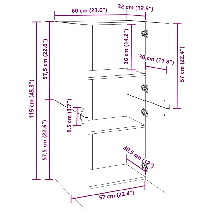 Cabinet de Bureau Bois ancien 60 x 32 x 115 cm - 14