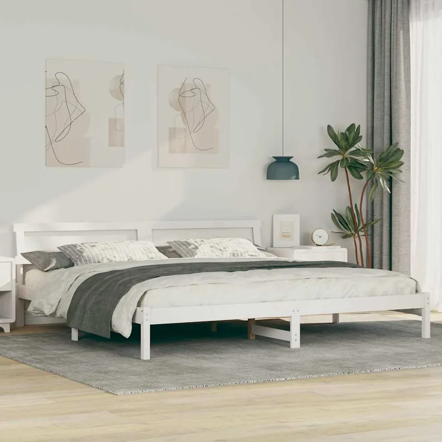 Cadre de lit avec tête de lit Blanc 200 x 200 cm Pin massif