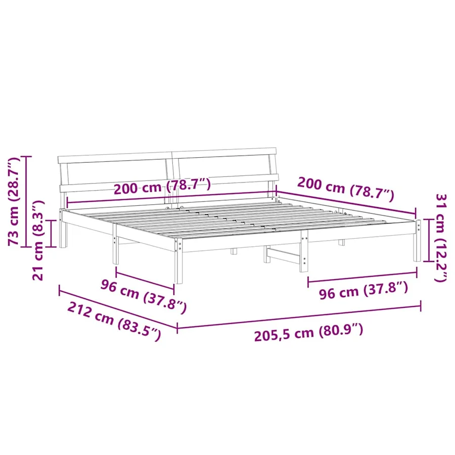 Cadre de lit avec tête de lit Blanc 200 x 200 cm Pin massif - 11
