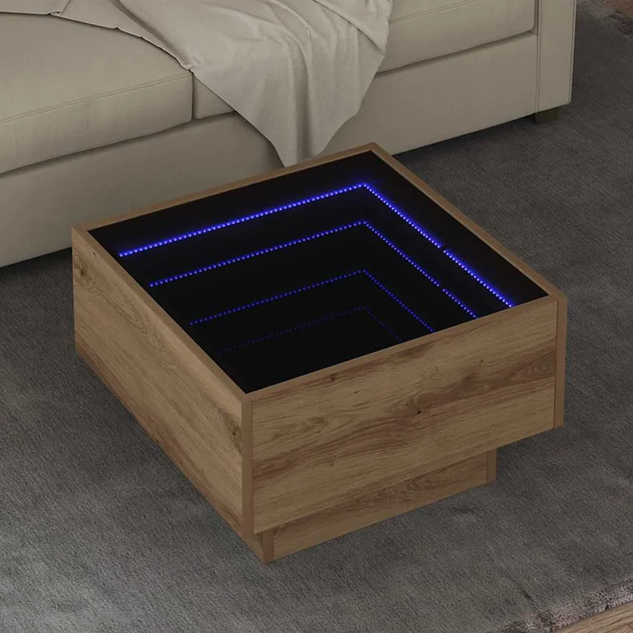 Table basse chêne artisanal 50 x 50 x 30 cm Bois d'ingénierie