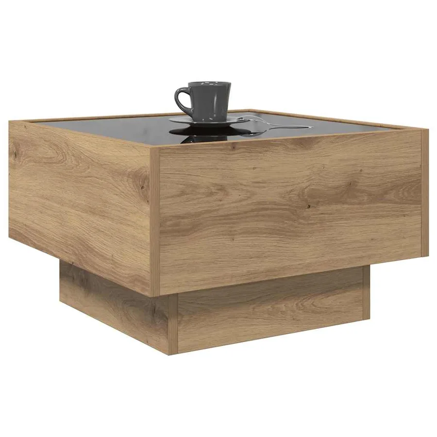 Table basse chêne artisanal 50 x 50 x 30 cm Bois d'ingénierie - 3