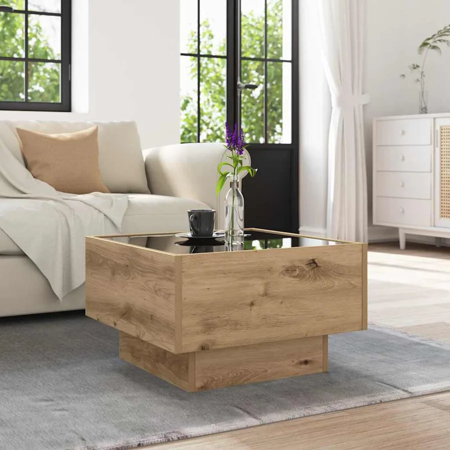 Table basse chêne artisanal 50 x 50 x 30 cm Bois d'ingénierie - 5