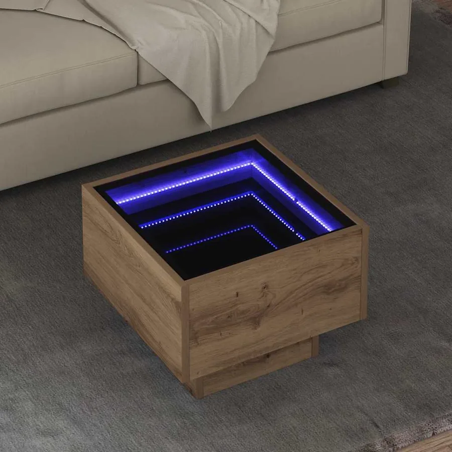 Table basse chêne artisanal 40 x 40 x 30 cm Bois d'ingénierie