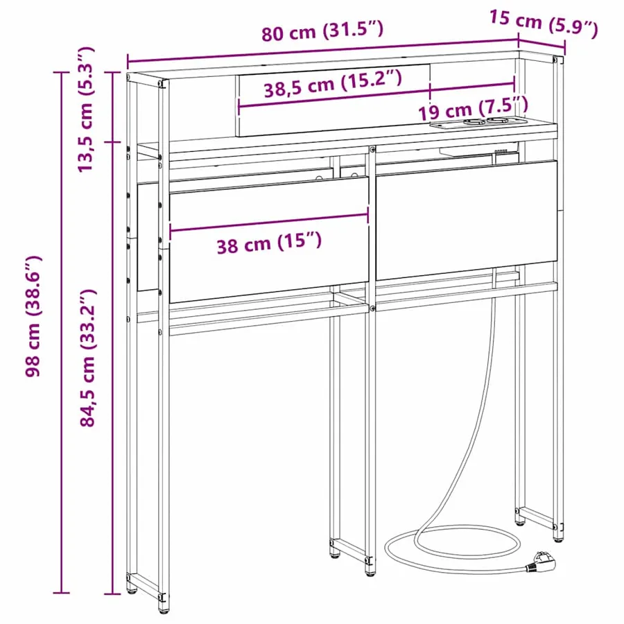 Tête de lit de rangement Chêne noir Bois d'ingénierie - 13