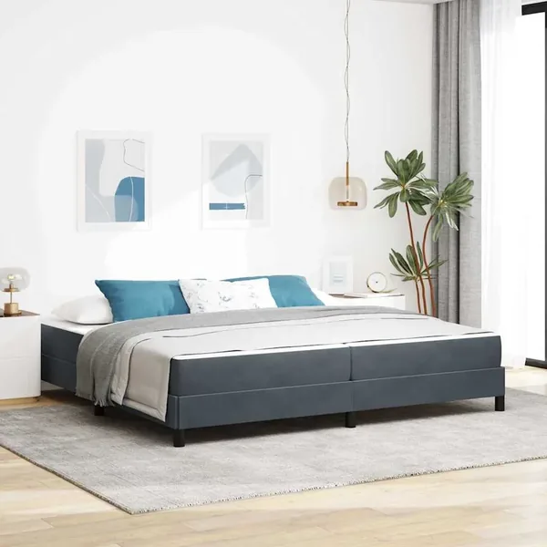 Lit à ressorts avec matelas Gris foncé 200 x 220 cm tissu