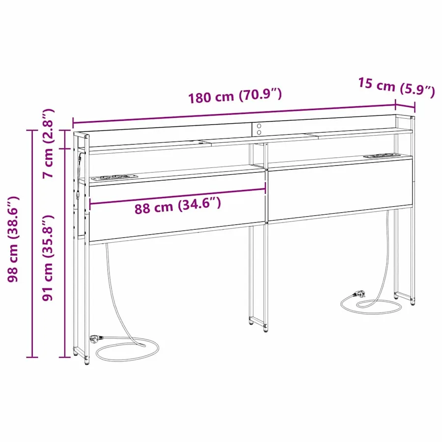 Tête de lit de rangement Chêne noir Bois d'ingénierie - 15