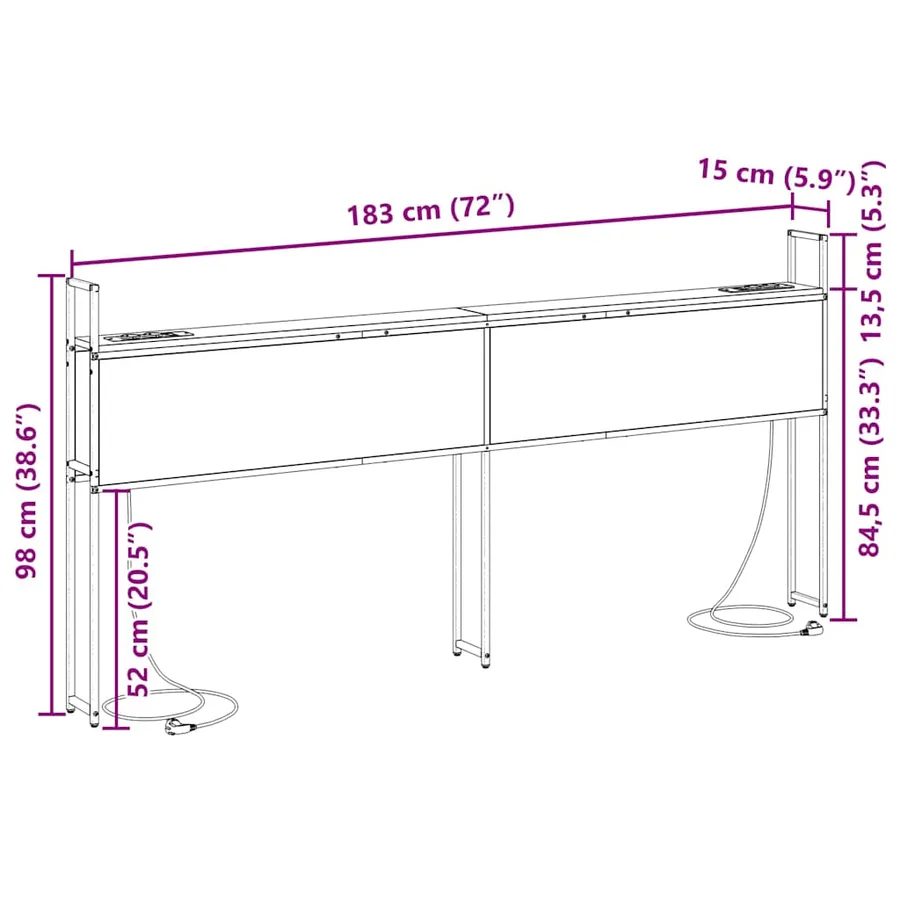 Headboard de Rangement avec Station de Charge Sonoma gris - 13