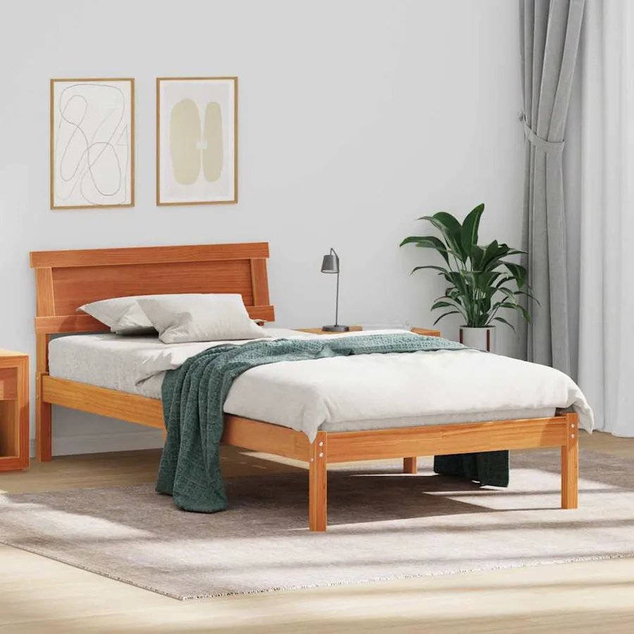 Cadre de lit avec tête de lit Brun cire 90 x 200 cm Pin massif