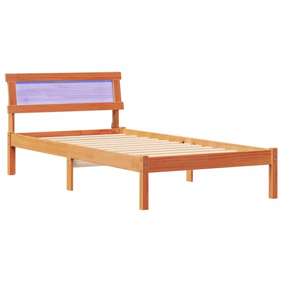 Cadre de lit avec tête de lit Brun cire 90 x 200 cm Pin massif - 2
