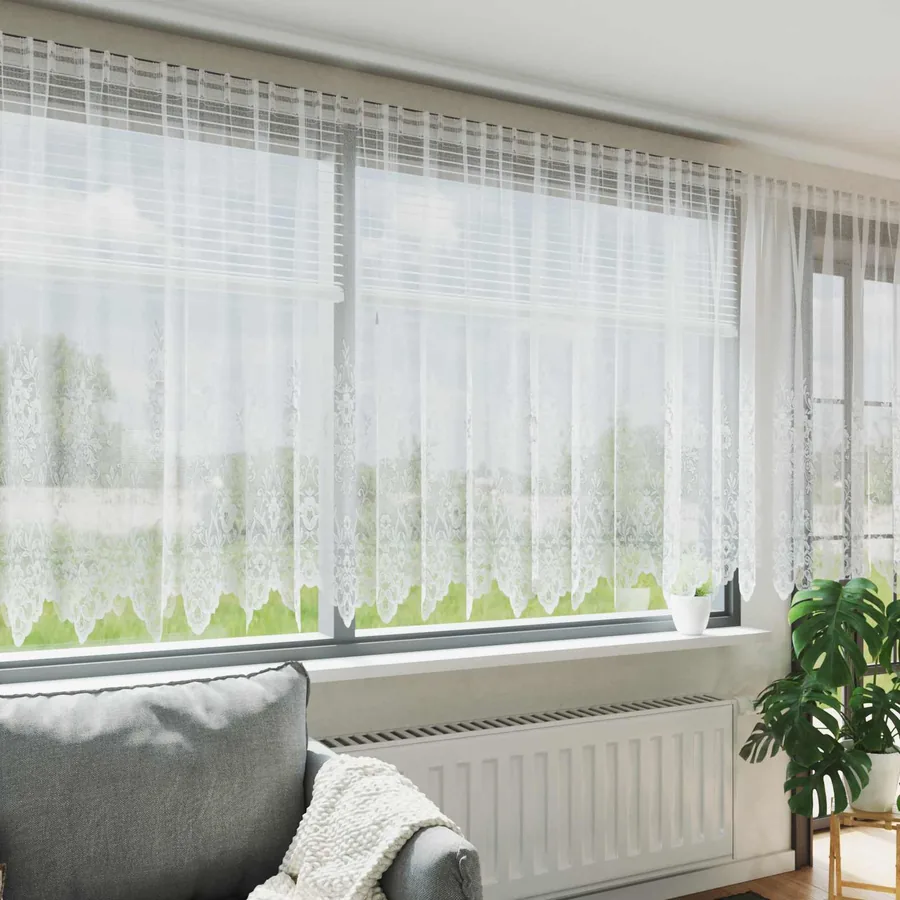 Rideau en Dentelle Floral Blanc 180 x 600 cm Polyester