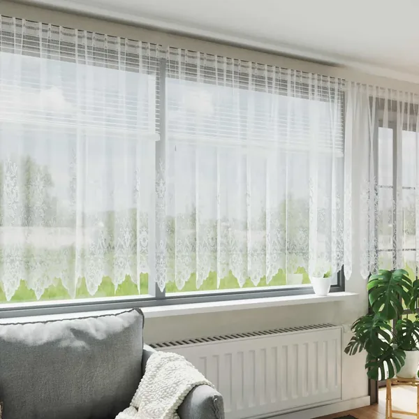 Rideau en Dentelle Floral Blanc 180 x 600 cm Polyester