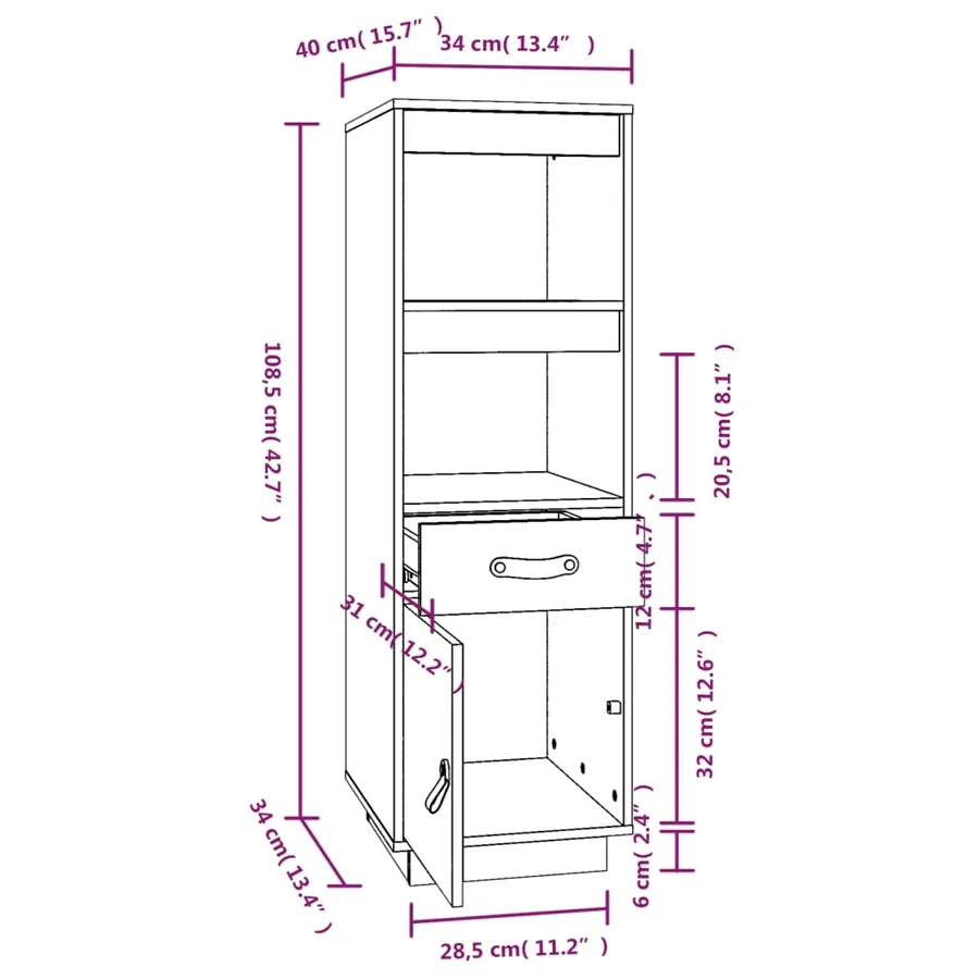 Buffet haut 34x40x108,5 cm Bois massif de pin - 10