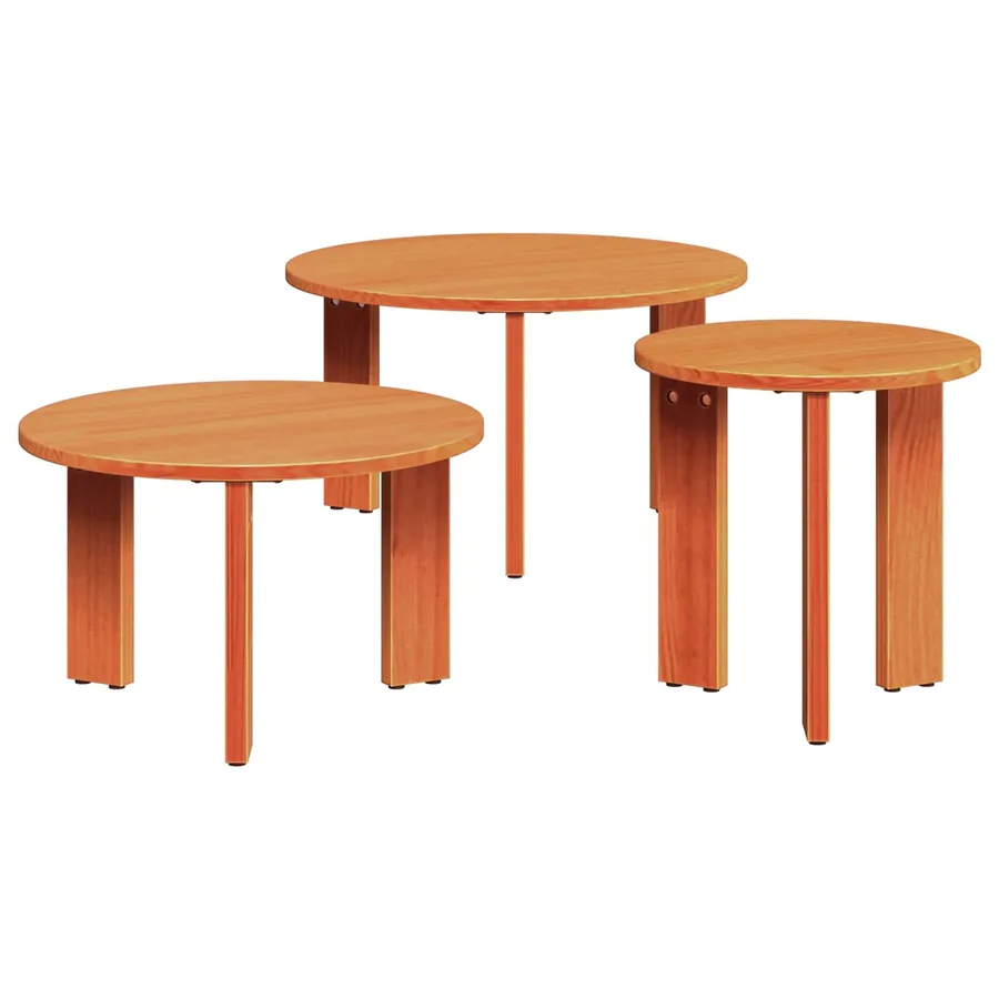Table basse 3 pcs Brun cire Bois massif en pin