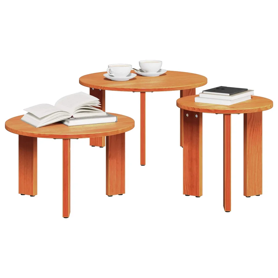 Table basse 3 pcs Brun cire Bois massif en pin - 2
