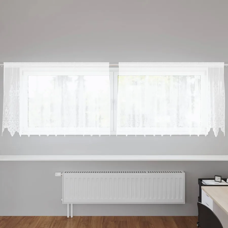 Rideau en Dentelle Floral Blanc 120 x 300 cm Polyester