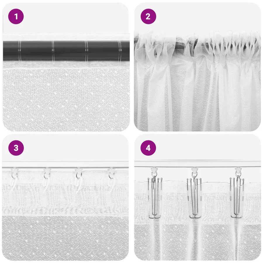 Rideau en Dentelle Floral Blanc 300 x 150 cm Polyester - 6