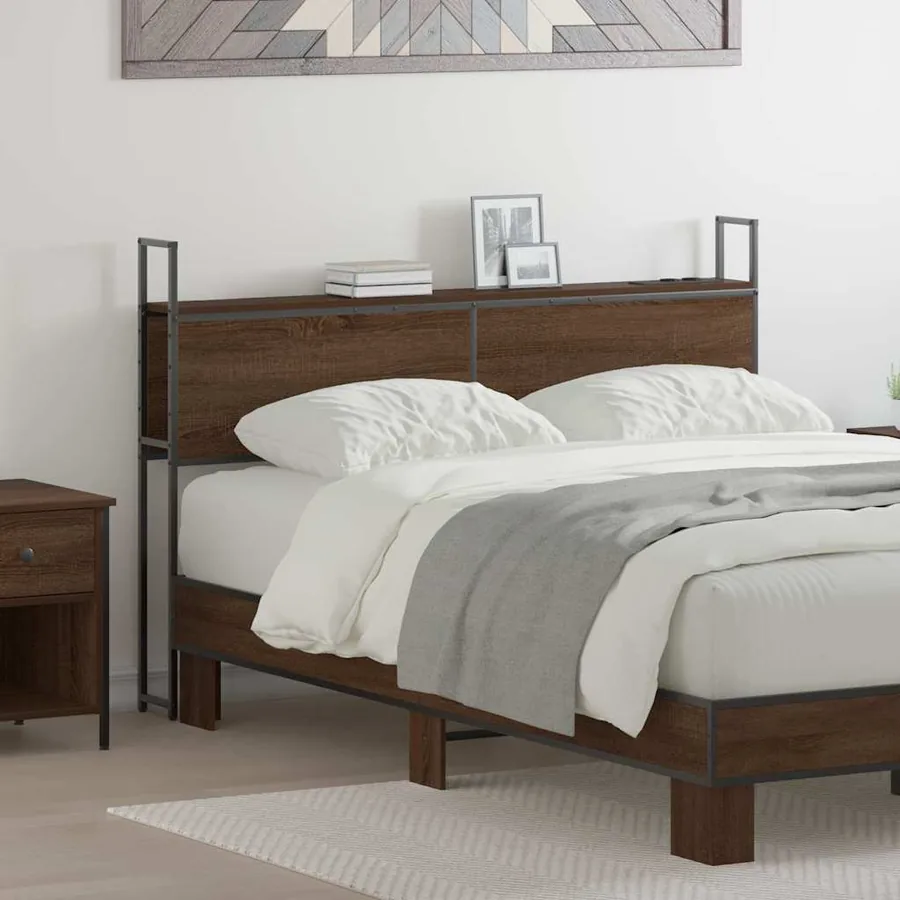 Headboard de Rangement avec Station de Charge Chêne marron