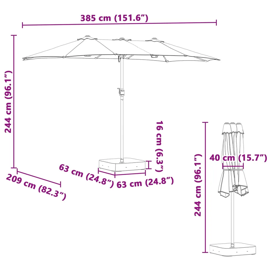 Parasol de jardin Vert 385 x 209 x 244 cm Polyester - 12