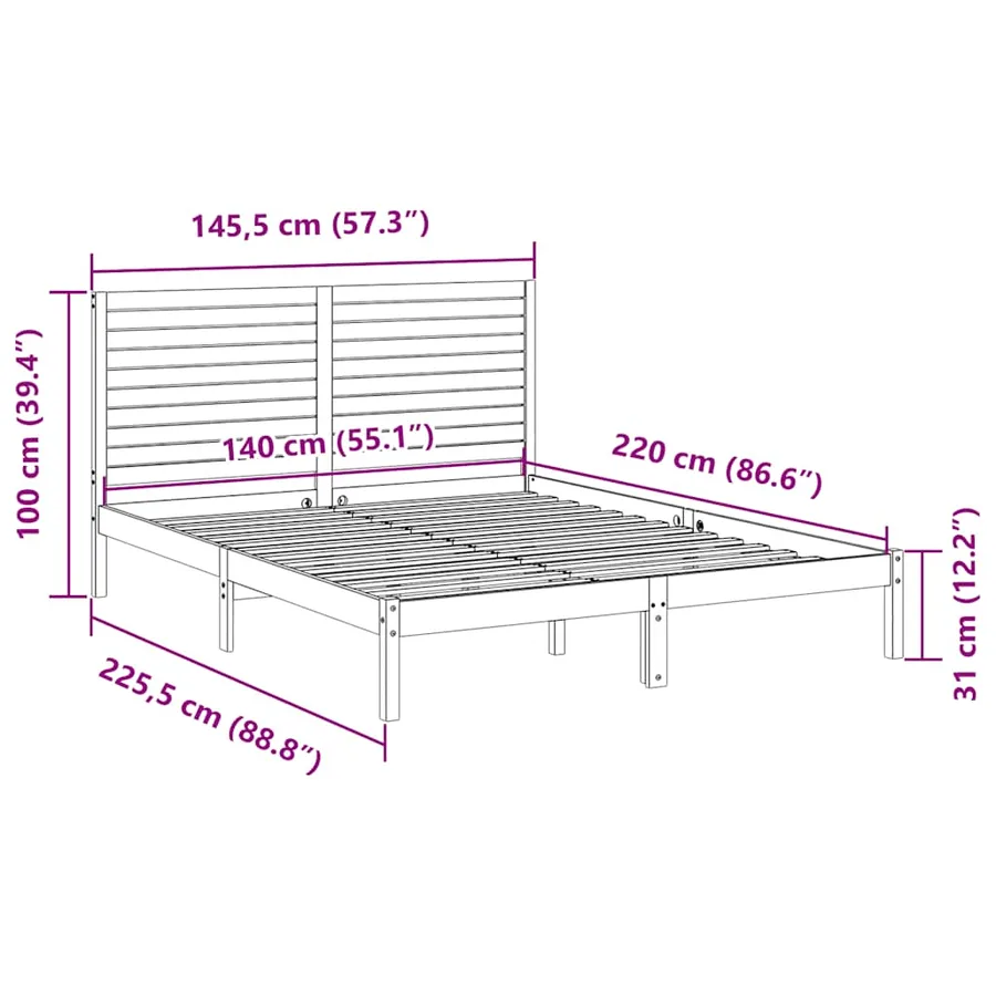 Cadre de lit extra long sans matelas 140x220 cm bois massif - 9