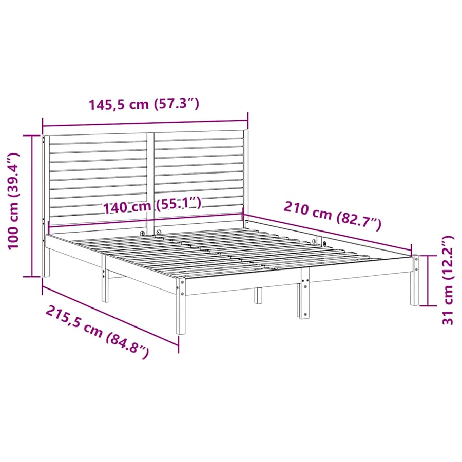 Cadre de lit extra long sans matelas 140x210 cm bois massif - 9