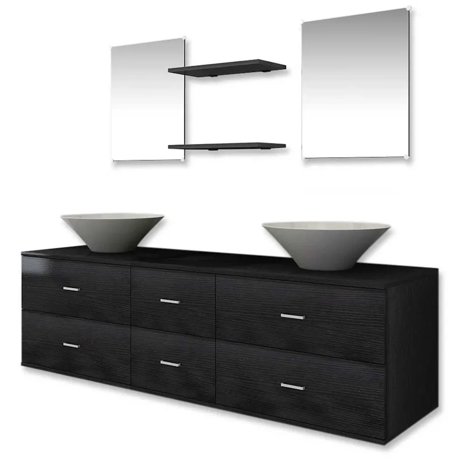 Mobilier de salle de bain avec lavabo 7 pcs Noir - 2