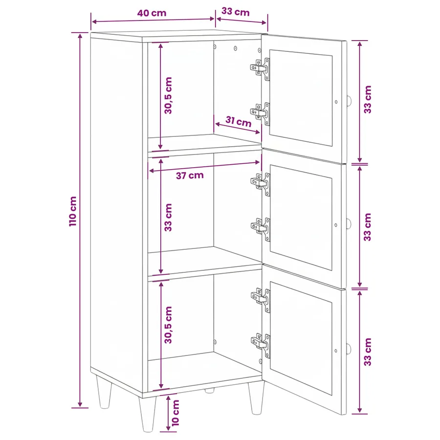 Haut Armoire Blanc 40 x 33 x 110 cm bois de manguier massif - 12
