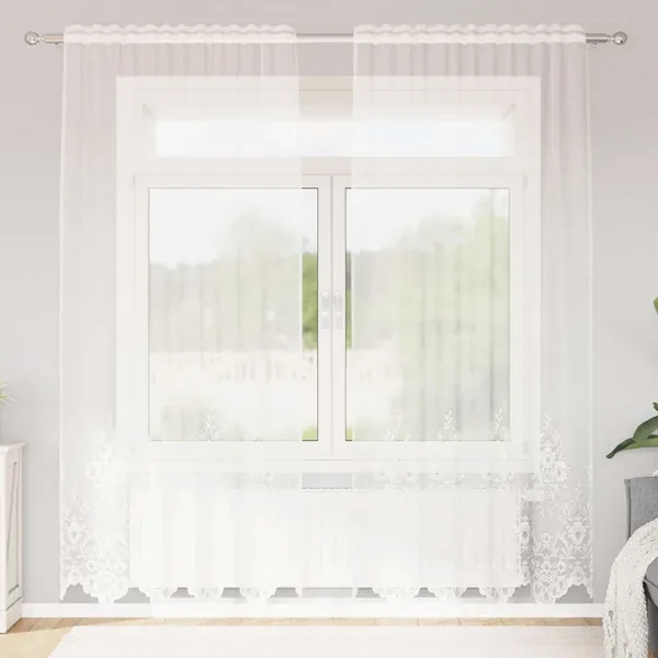 Rideau en Dentelle avec des rideaux Blanc 220x150cm Polyester