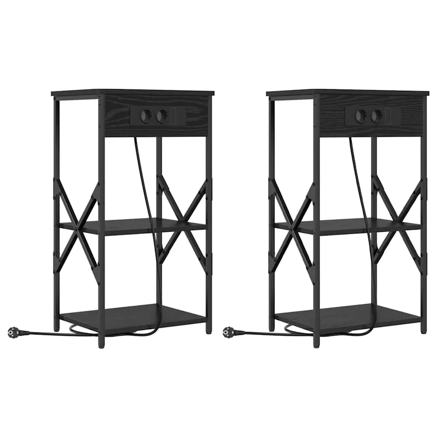 Cabinet de chevet avec étagère 2 pcs Chêne noir 41 x 31 x 76 cm - 2