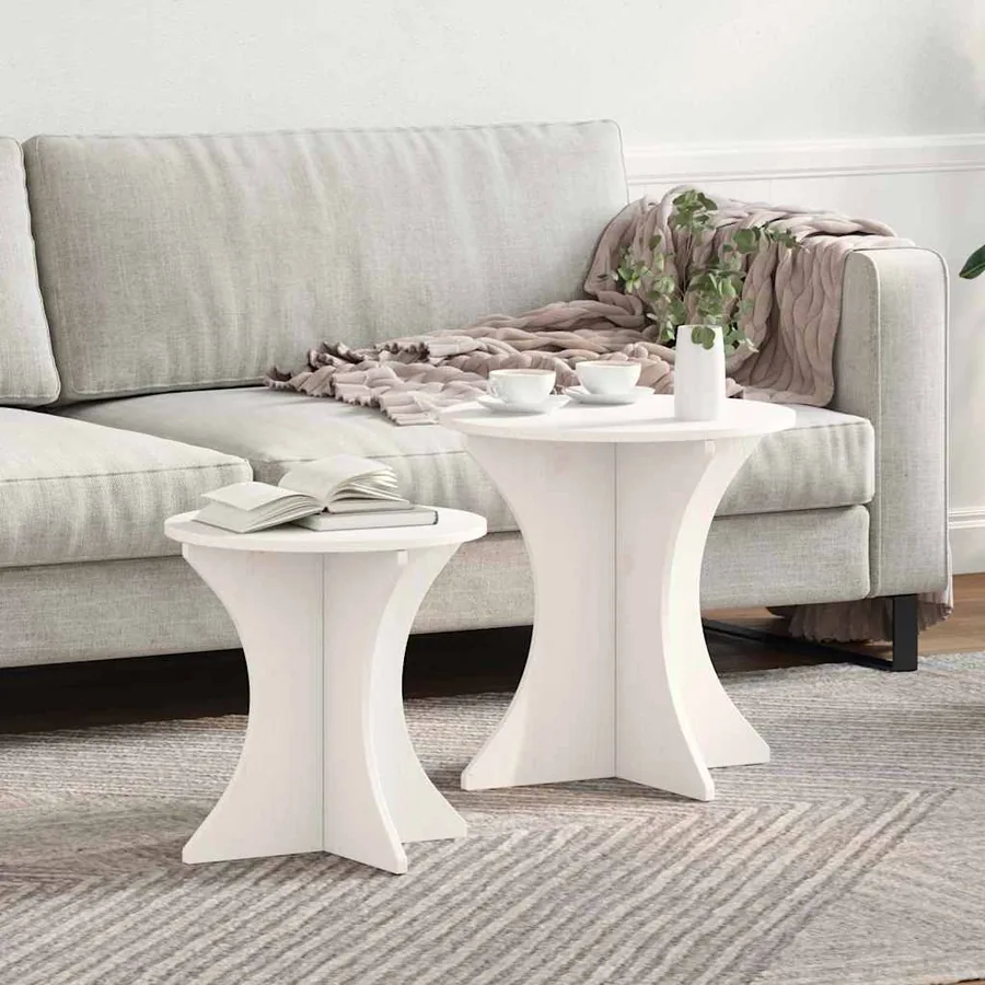 Table basse 2 pcs Blanc Bois massif en pin