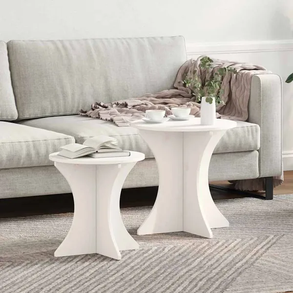 Table basse 2 pcs Blanc Bois massif en pin
