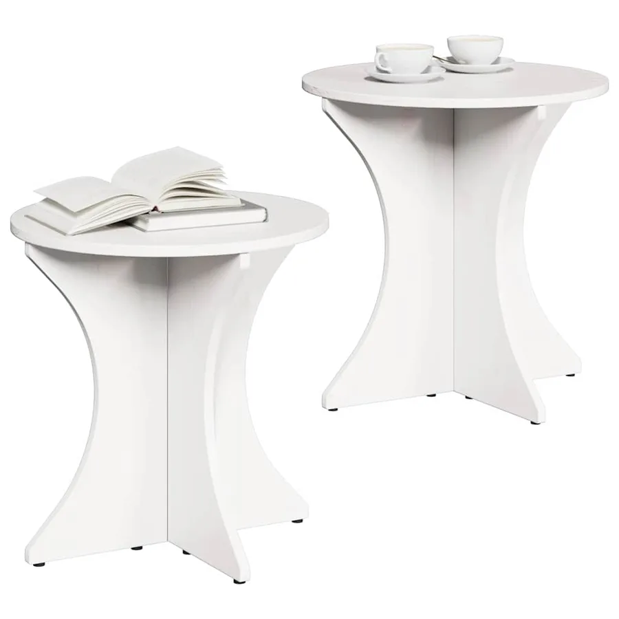 Table basse 2 pcs Blanc Bois massif en pin - 3
