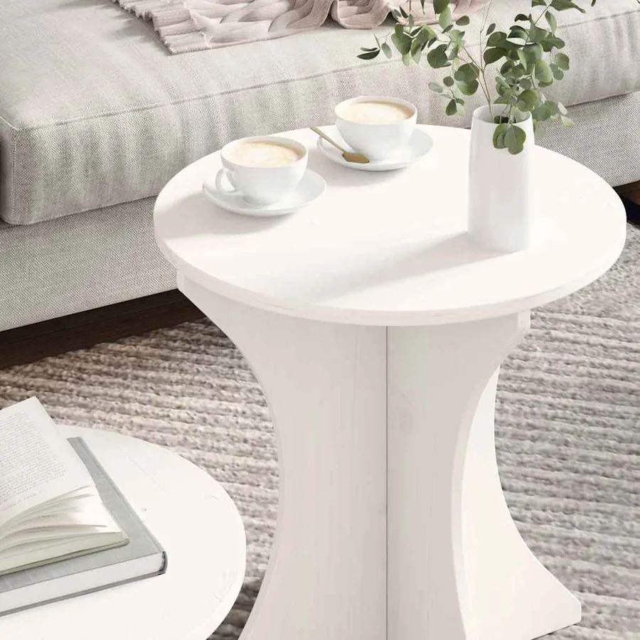 Table basse 2 pcs Blanc Bois massif en pin - 4