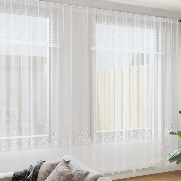 Rideau en Dentelle Floral Blanc 280 x 500 cm Polyester