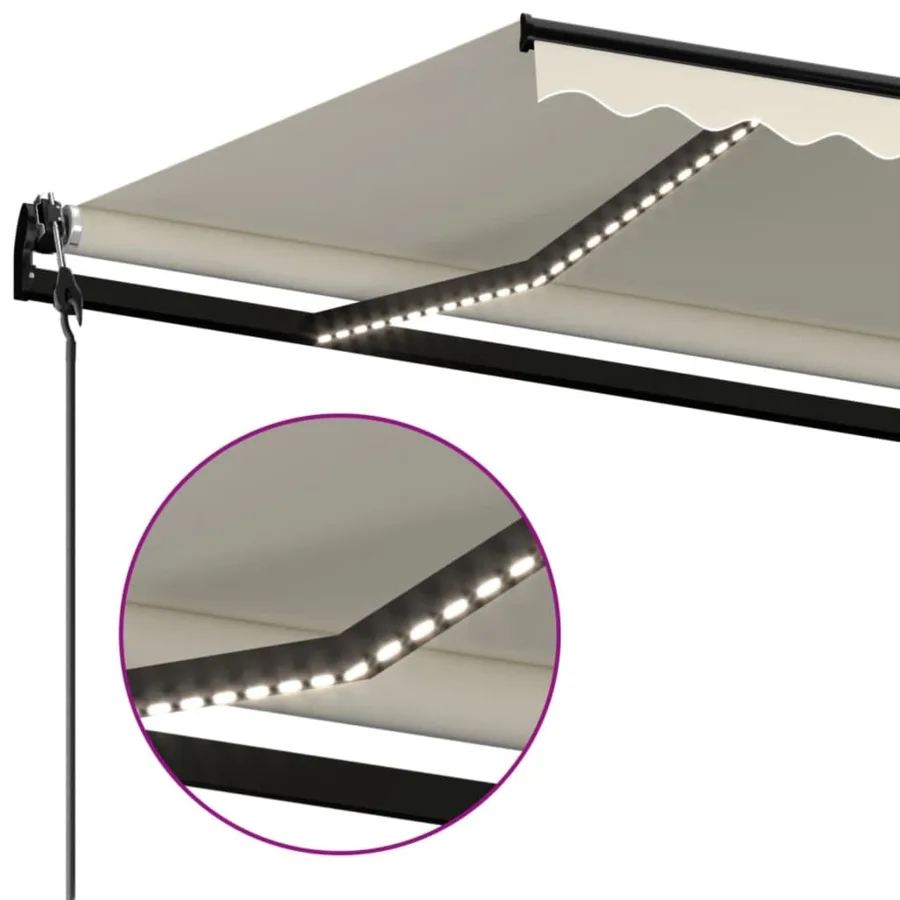 Auvent automatique avec capteur de vent et LED 600x350 cm Crème - 4
