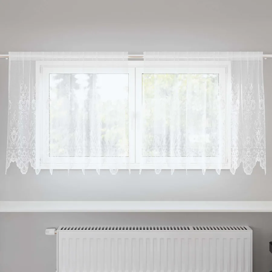 Rideau en Dentelle Floral Blanc 100 x 200 cm Polyester