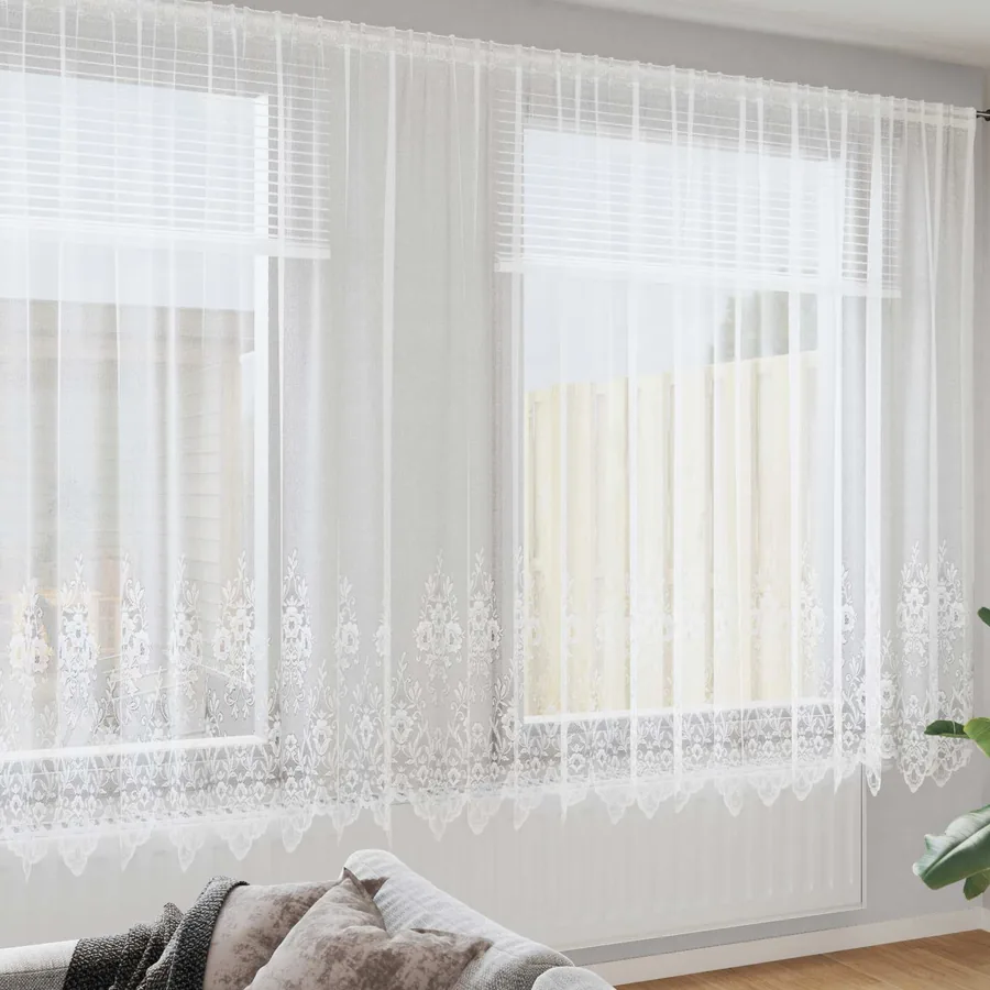 Rideau en Dentelle Floral Blanc 200 x 750 cm Polyester