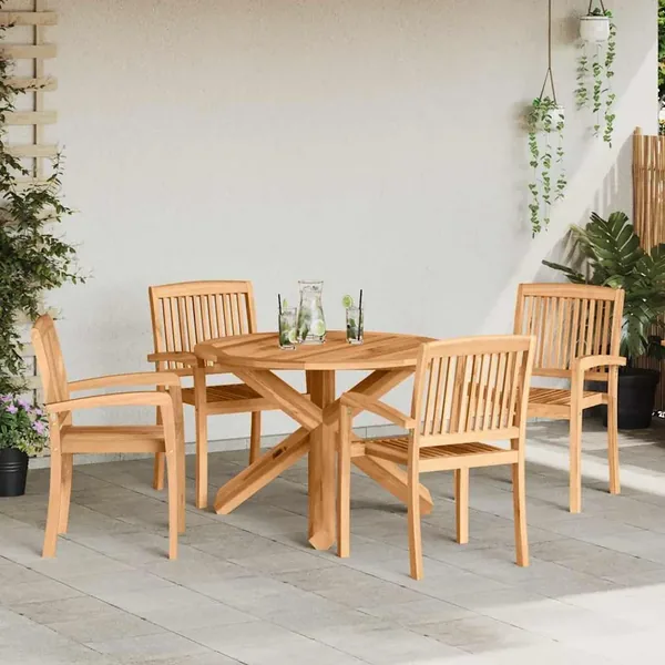 Ensemble de salle à manger pour jardin 5 pcs Naturel