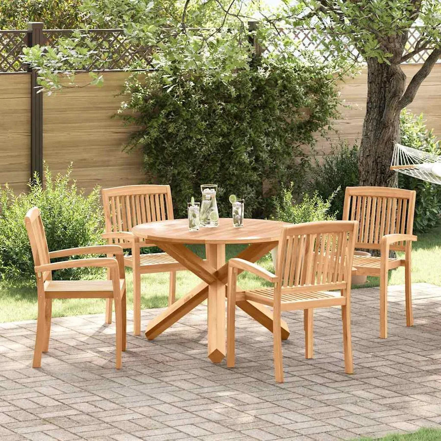 Ensemble de salle à manger pour jardin 5 pcs Naturel - 4